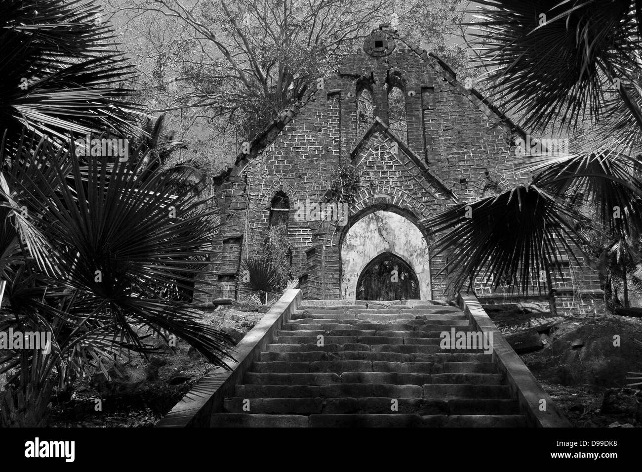 Ruines d'une église presbytérienne à Ross island, îles Andaman et Nicobar. Banque D'Images