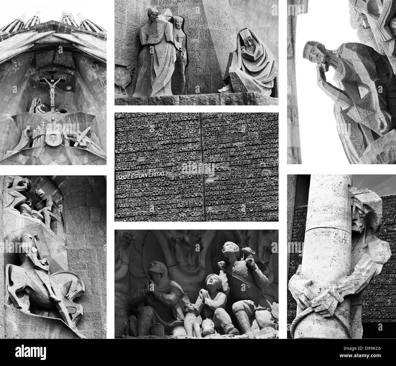 Détails de l'architecture monochromatique Sagrada Familia à Barcelone, Espagne Banque D'Images