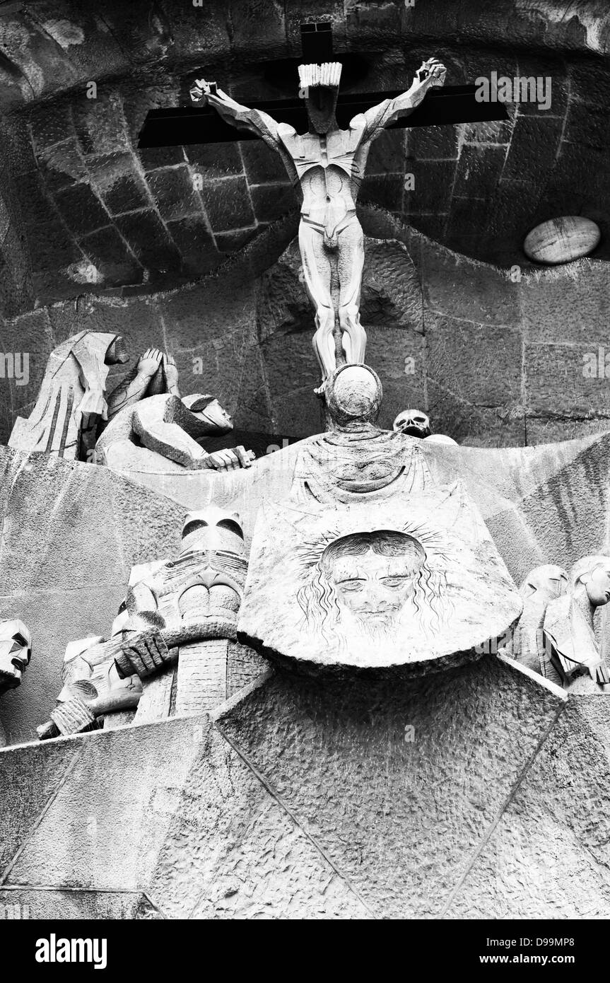 Détails de l'architecture monochromatique Sagrada Familia à Barcelone, Espagne Banque D'Images