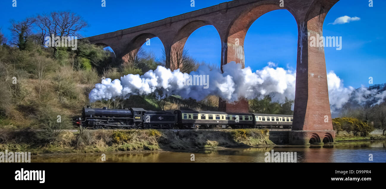 North Yorkshire Railway Steam Train voyageant sous un pont près de Whitby. Banque D'Images