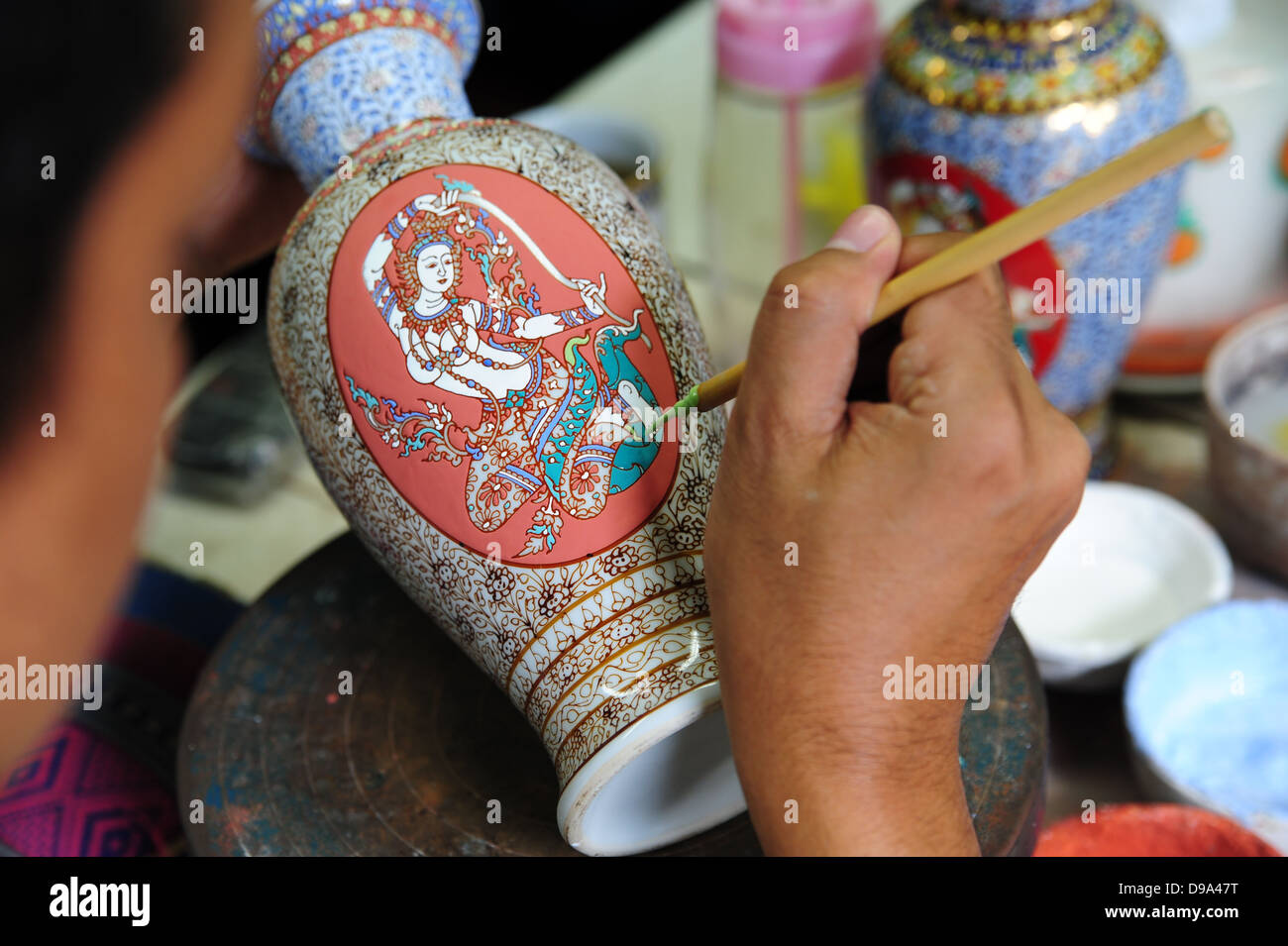 Peinture à la main de Thai ceramics Banque D'Images