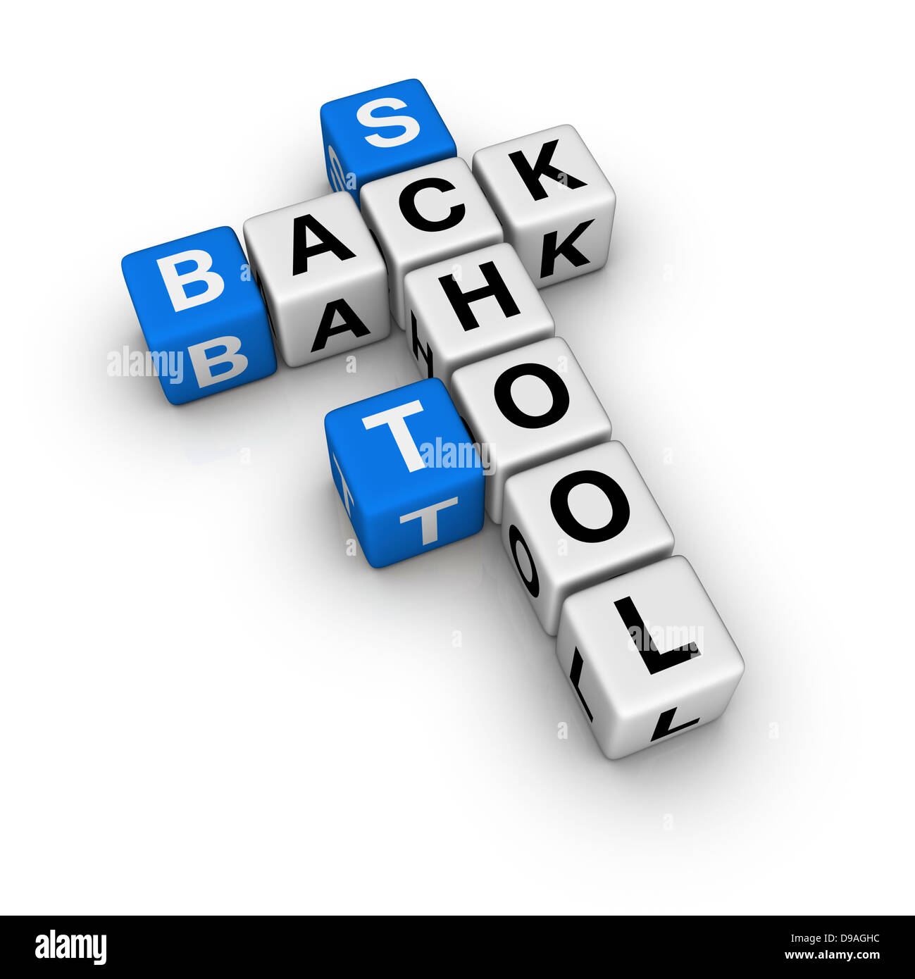 Retour à l'école (bleu-blanc) série de mots croisés cubes Banque D'Images