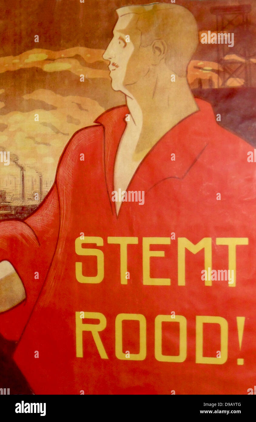 Voter rouge. Slogan sur une lithographie de 1913 Albert Hahn (1877-1918). C'était la première affiche électorale du Parti ouvrier social-démocrate néerlandais. Banque D'Images