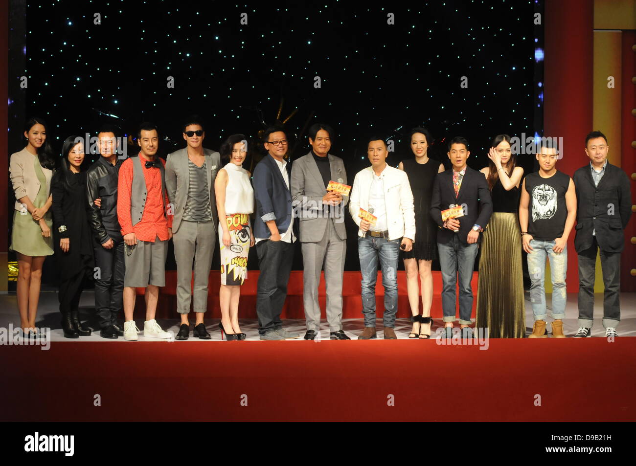 Chow Yun Fat, Aaron Kwok et Donnie Yen à la conférence de presse du film Le Roi des singes à Shanghai, Chine, le dimanche 16 juin 2013. Banque D'Images