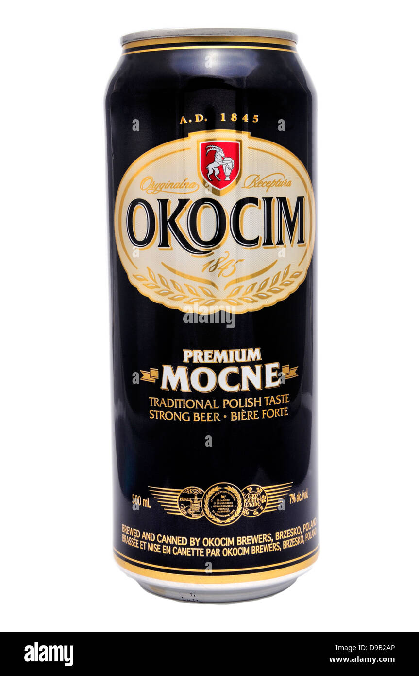 La bière peut : "Okocim Mocne Polonais' Banque D'Images