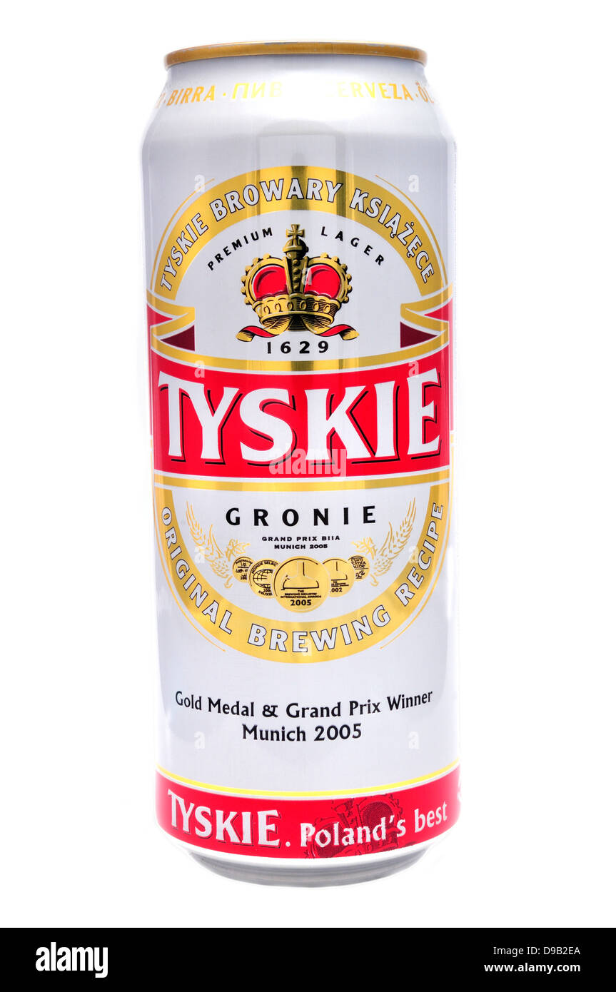 La bière peuvent : 'Polonais' Tyskie Banque D'Images