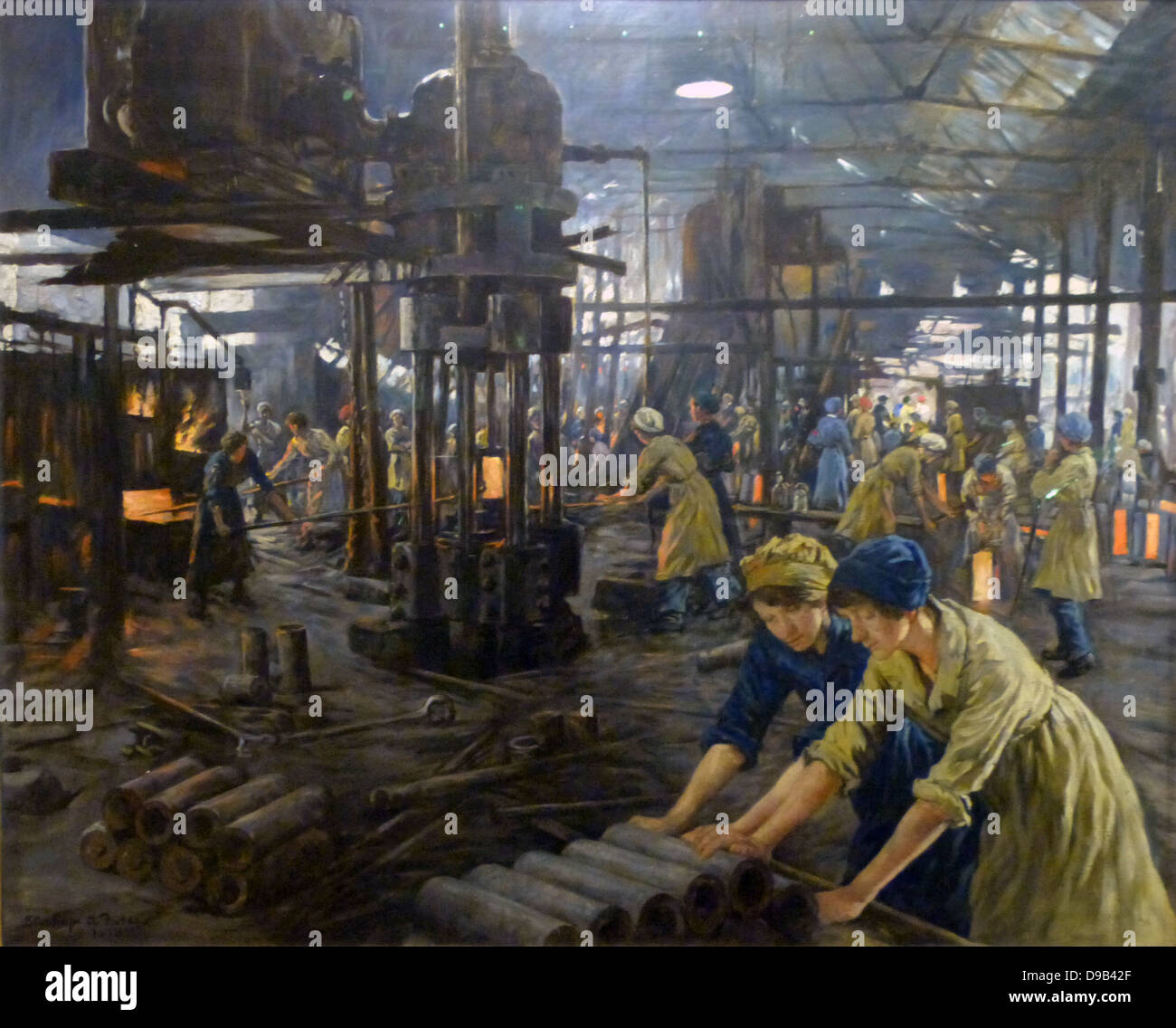 Les filles de munitions par Stanhope Forbes, huile sur toile, 1918. Le tableau représente les travailleurs d'une femme steel works. La 1ère guerre mondiale a fait des exigences sans précédent sur l'industrie et le Kilnhurst œuvres ont été convertis à la fabrication d'obus. Banque D'Images