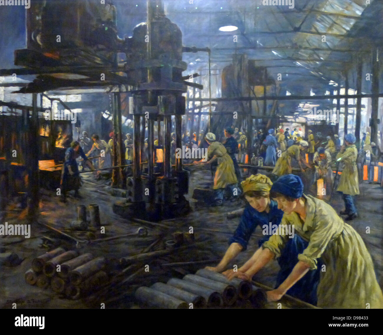 Les filles de munitions par Stanhope Forbes, huile sur toile, 1918. Le tableau représente les travailleurs d'une femme steel works. La 1ère guerre mondiale a fait des exigences sans précédent sur l'industrie et le Kilnhurst œuvres ont été convertis à la fabrication d'obus. Banque D'Images