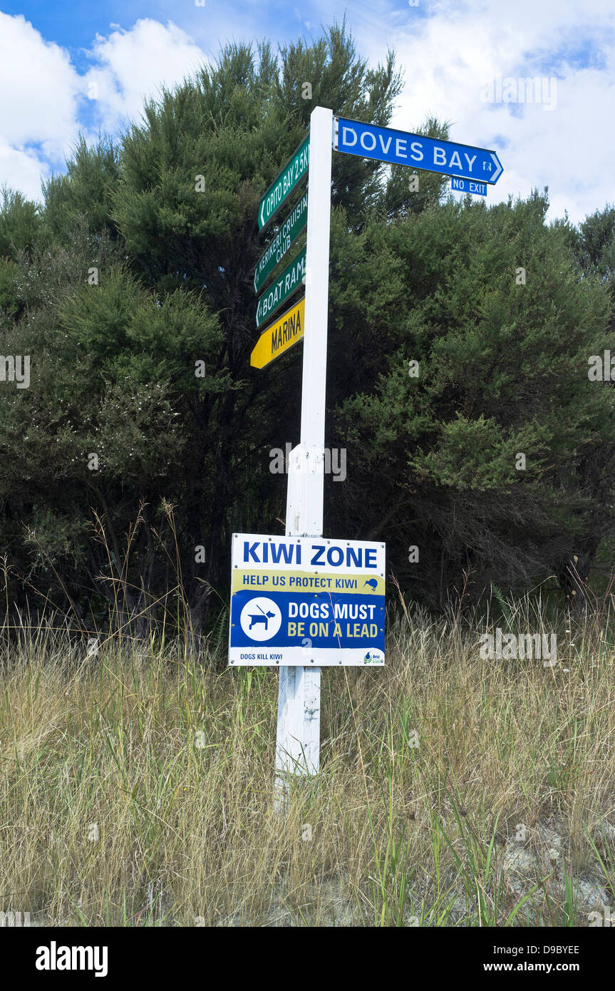 dh zone Kiwi NORTHLAND NOUVELLE-ZÉLANDE zone de protection Kiwi signe d'avertissement conservation Banque D'Images
