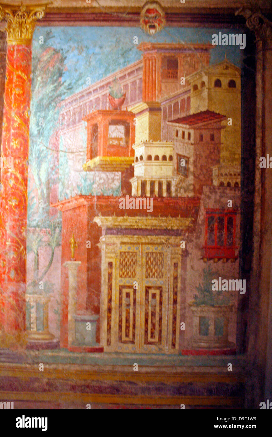 Les peintures murales d'un Cubiculum Nocturnum (chambres). La fin, Romain Républicain, ca 50-40 BC. Les peintures murales de ce cubiculum, exécuté dans la fresque technique, sont parmi les plus complets et les plus important d'avoir survécu à l'antiquité. Banque D'Images