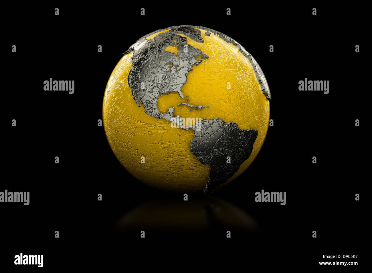 Jaune et Noir globe Amérique du Nord et en Amérique du Sud Banque D'Images