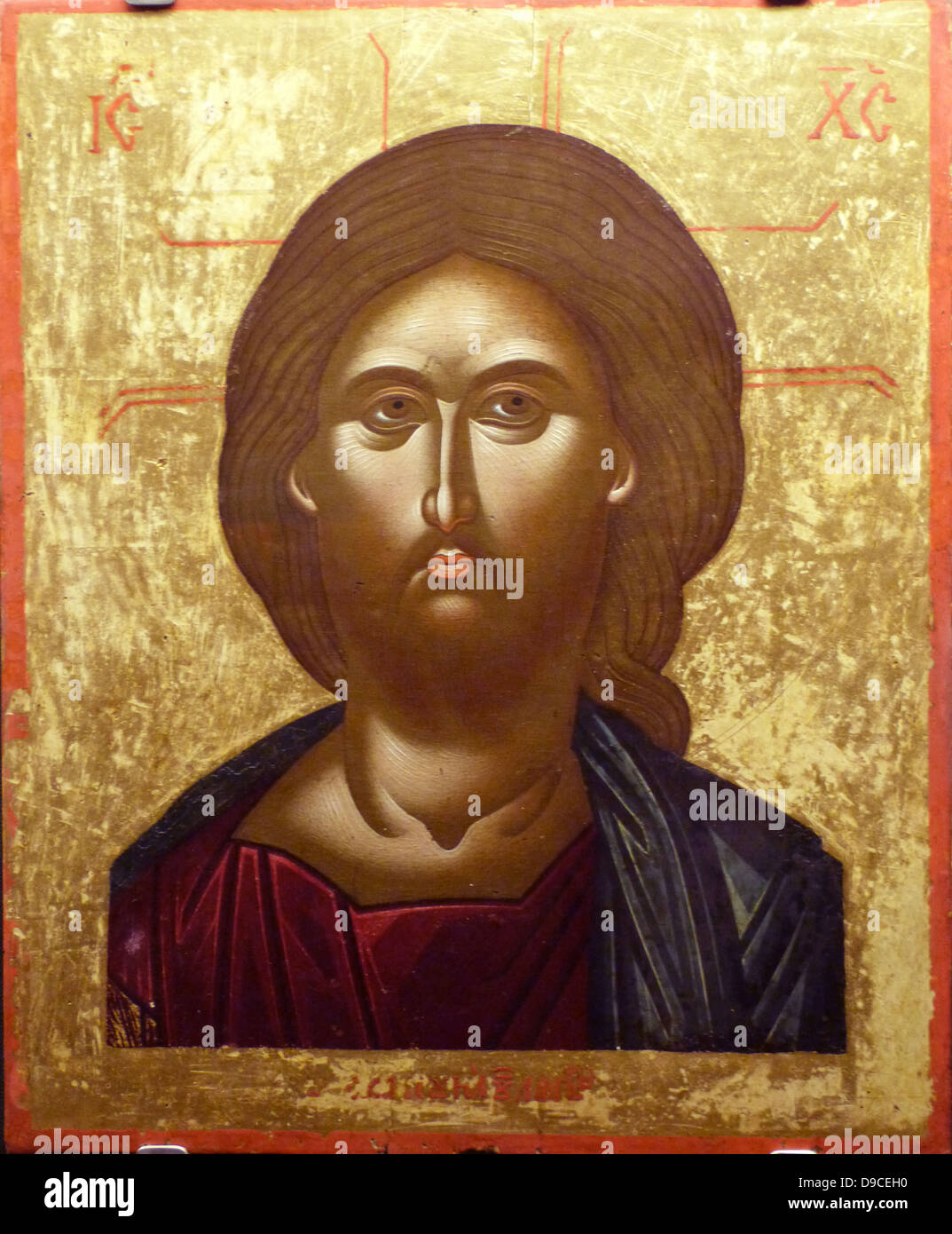 Christ par Emmanuel Lambardos, début du 17e siècle. Deux peintres, l'icône possible oncle et neveu, tous deux partagent le même atelier et leurs œuvres signées sont presque identiques. Banque D'Images