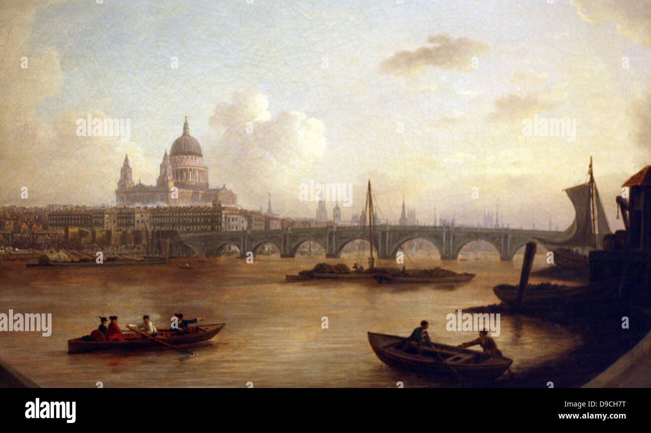 William Marlow (1740-1813). Peinture d'une vue sur la Cathédrale St Paul et Blackfriars Bridge, Londres 1775-1776 Banque D'Images