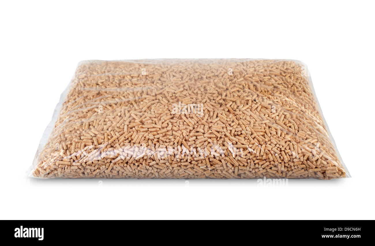 Les sacs en plastique des granulés de bois Banque D'Images