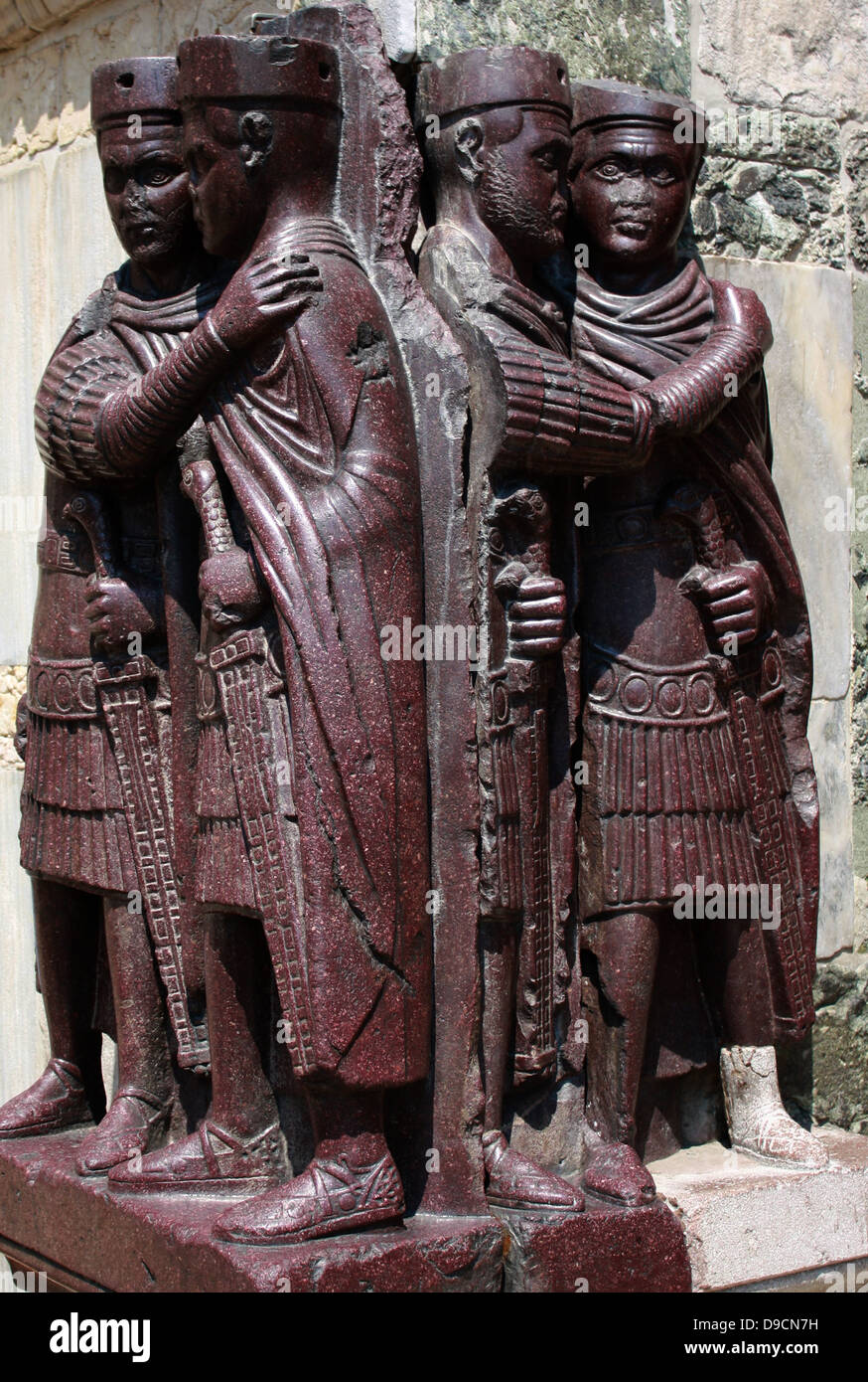 Le Portrait des quatre Tetrarchs (un groupe de quatre empereurs romains), sur la façade de San Marco à Venise, Italie. Le romain Banque D'Images