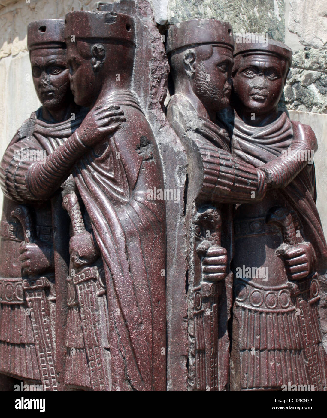 Le Portrait des quatre Tetrarchs (un groupe de quatre empereurs romains), sur la façade de San Marco à Venise, Italie. Le romain Banque D'Images