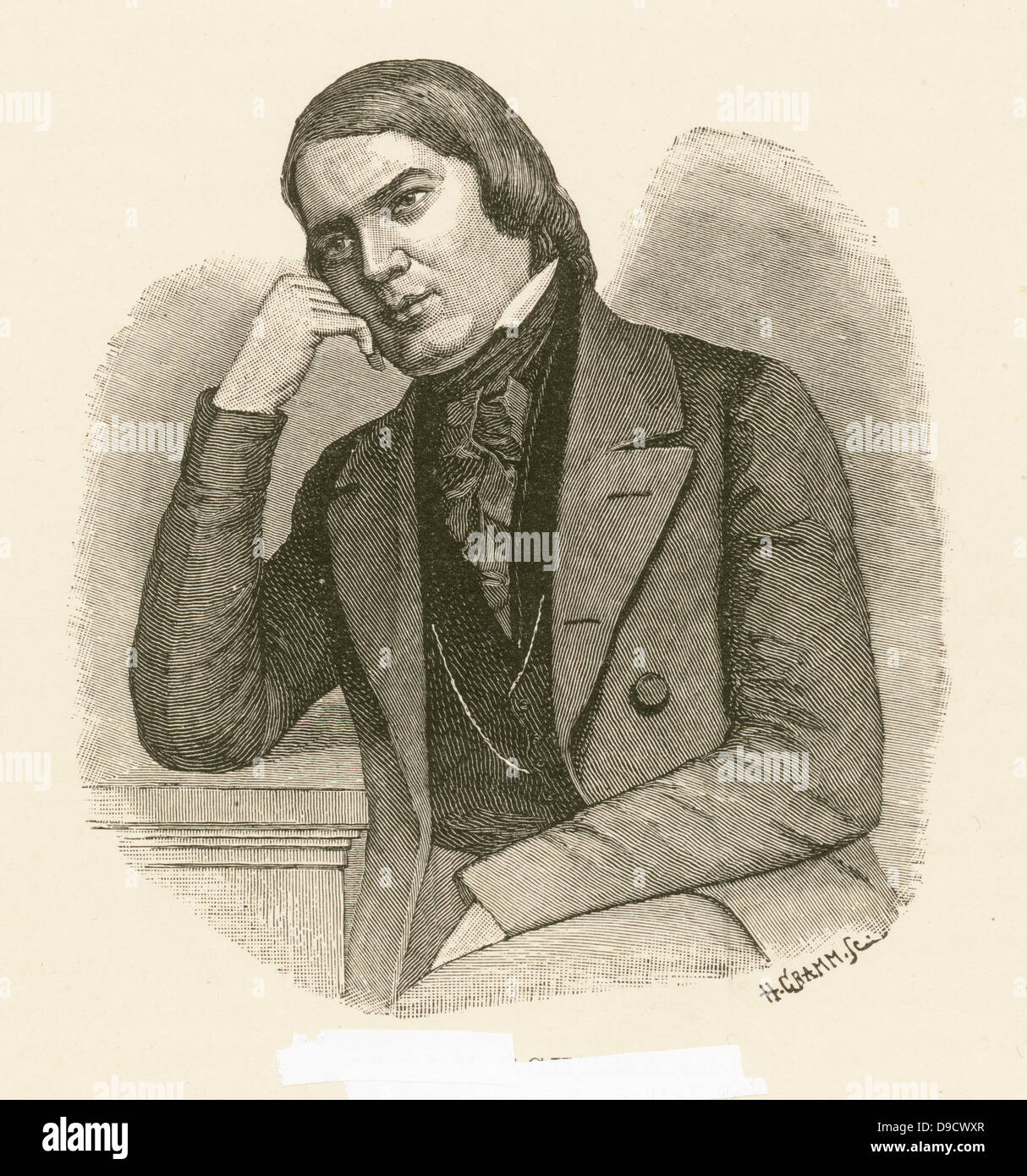 Robert Schumann (1810-1856)c1850, pianiste et compositeur allemand de l'époque romantique. Il épouse la pianiste Clara Wieck en 1840. La gravure. Banque D'Images