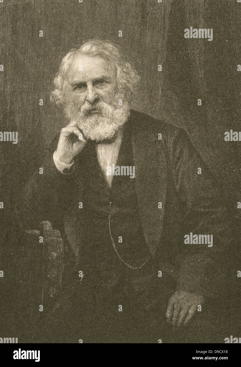Henry Wadsworth Longfellow (1807-1882) poète américain. L'un des New England Fireside poètes qui inclus Lowell, Whittier et Holmes. Également appelé foyer ou classe de poètes, leur style était populaire et classique. La gravure. Banque D'Images
