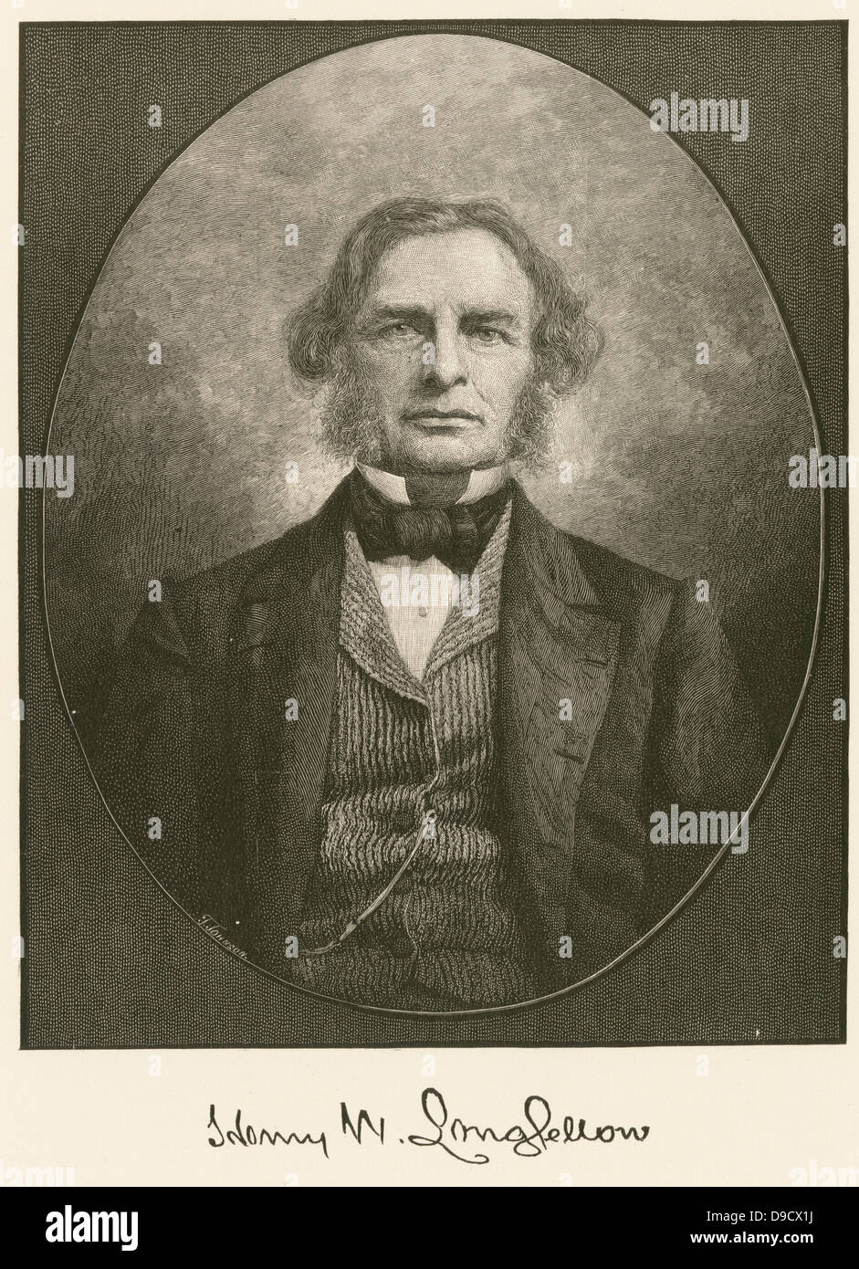 Henry Wadsworth Longfellow (1807-1882) poète américain. L'un des New England Fireside poètes qui inclus Lowell, Whittier et Holmes. Également appelé foyer ou classe de poètes, leur style était populaire et classique. Gravure de 1886. Banque D'Images