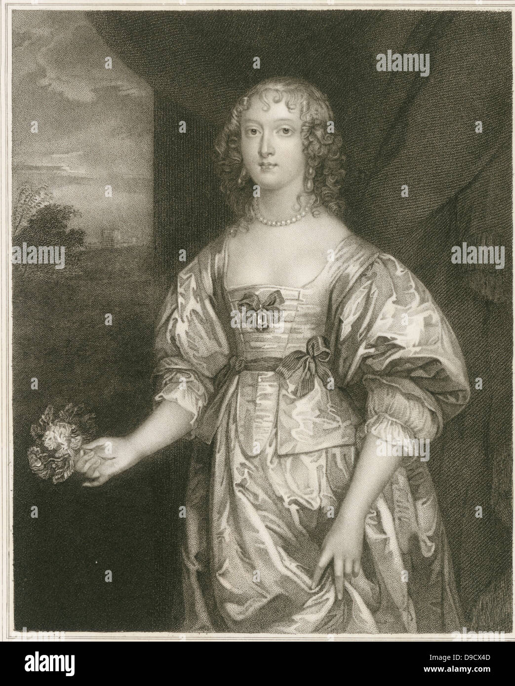 Elizabeth Cecil, comtesse d'Devonshir (c1619-1689) montré tenant un  bouquet. Fille de William Cecil 2e comte de Salisbury. Elle a épousé  William Cavendish 3 comte de Devonshire en 1639. La gravure Photo Stock -