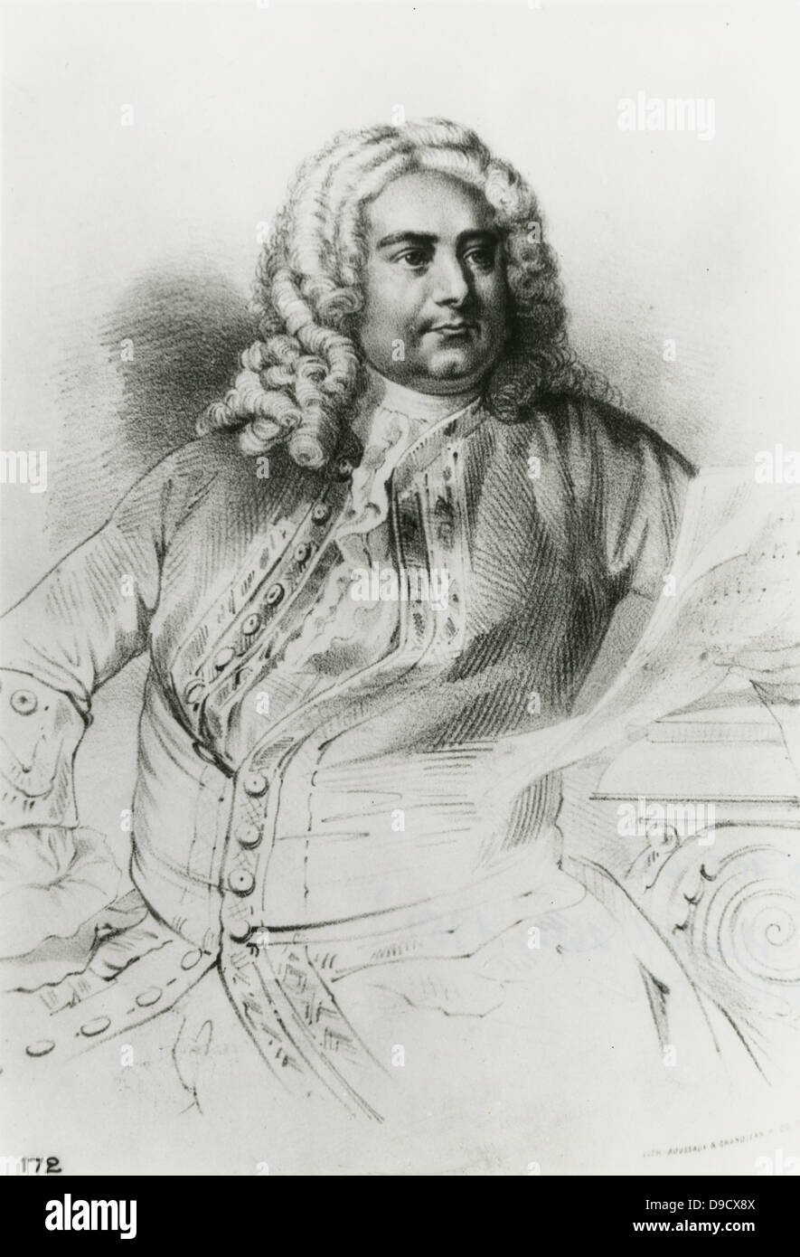 George Frederic Handel (1685-1759) compositeur baroque allemand qui se sont installés en Angleterre. Est devenu un sujet britannique naturalisé en 1727. Gravure Portrait. Banque D'Images