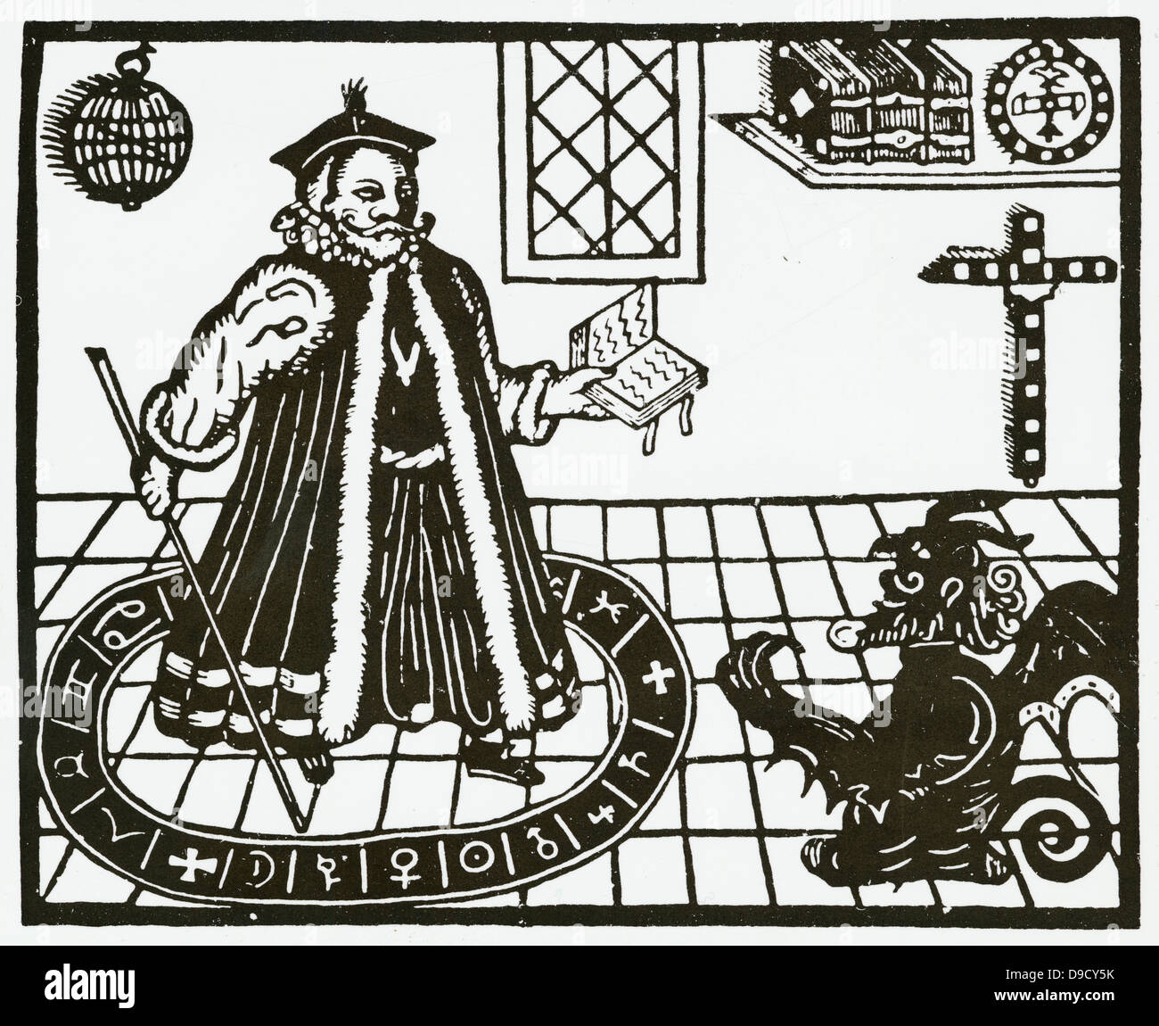 Méphistophélès apparaissant au Docteur Faustus, à partir d'une édition 1631 de Tragical Historie de D. Faust la pièce de Christopher Marlowe dans Faust qui vend son âme au diable en échange de connaissance et de pouvoir. Banque D'Images
