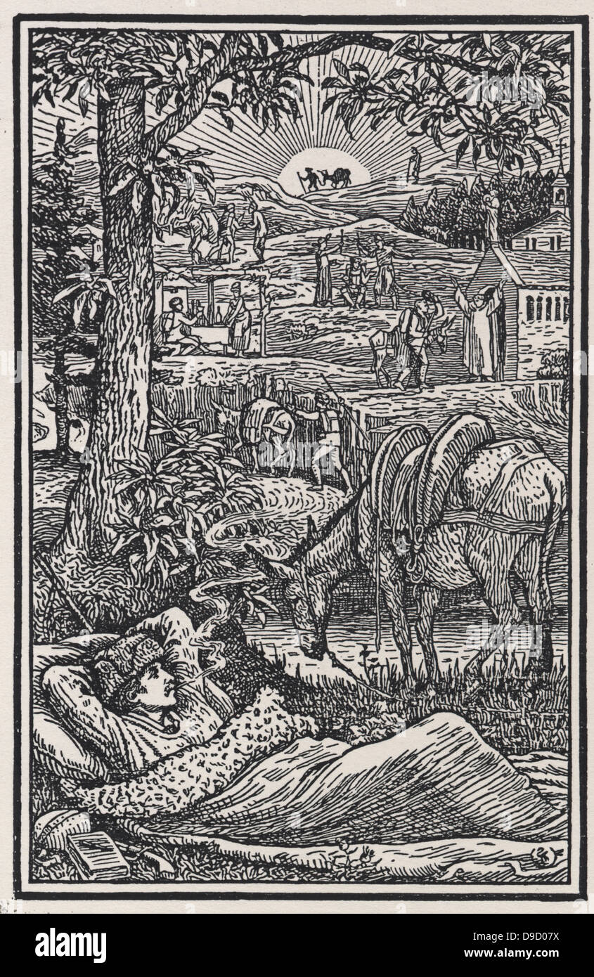 Robert Louis Stevenson (1850-1894), poète écossais novelis et essayiste. Frontispice de Walter Crane (1845-1915) pour l'édition 1905 de Stevensons Voyages avec un âne dans le Cervennes (première édition 1878. Banque D'Images