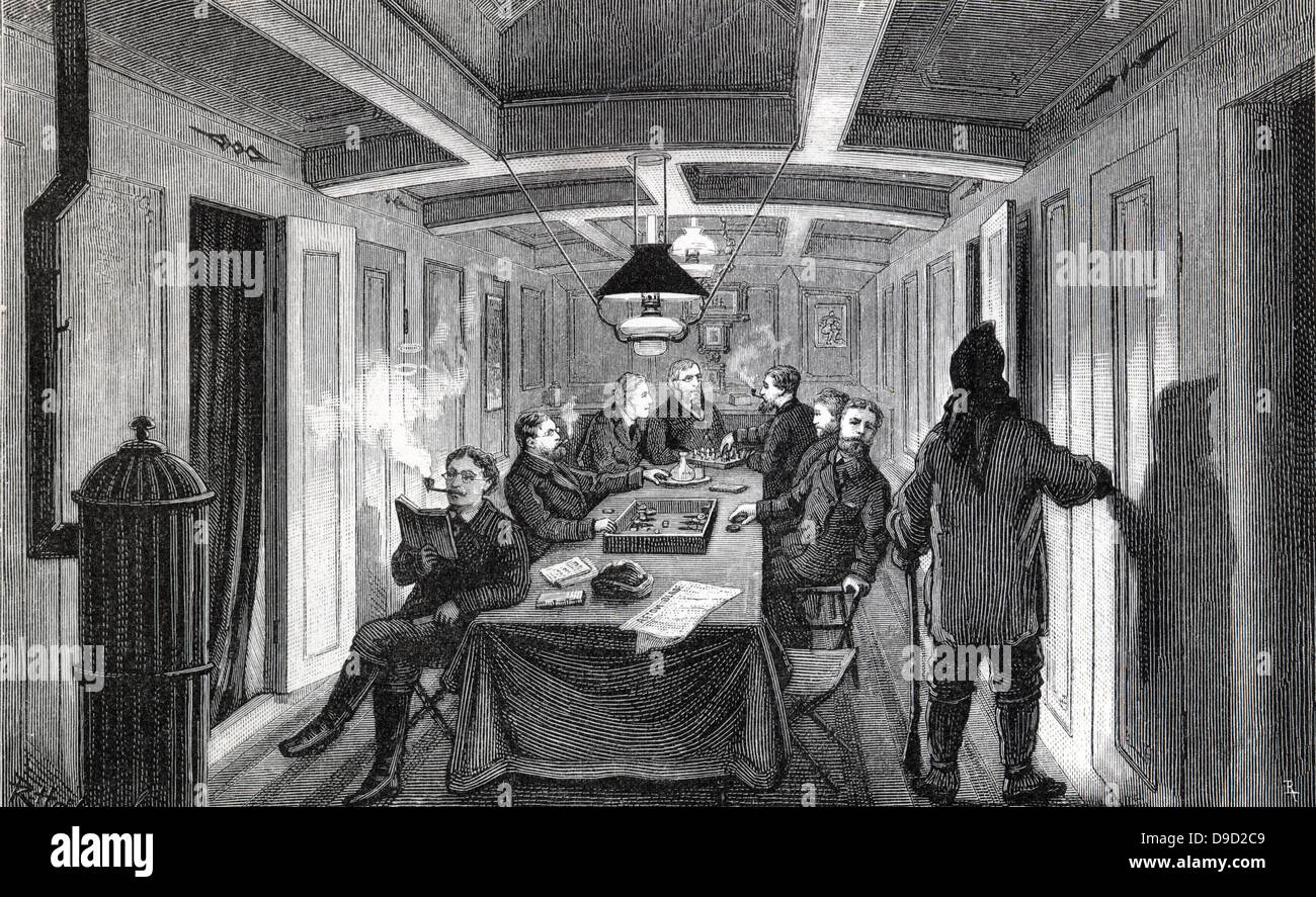 Une vue dans le gunroom du SS Vega dans quarers d'hiver 1878, lors d'une expédition dirigée par Nils Adolf Erik Nordneskjold (1832-1901) à négocier le passage du nord-est 1878-1880. Banque D'Images