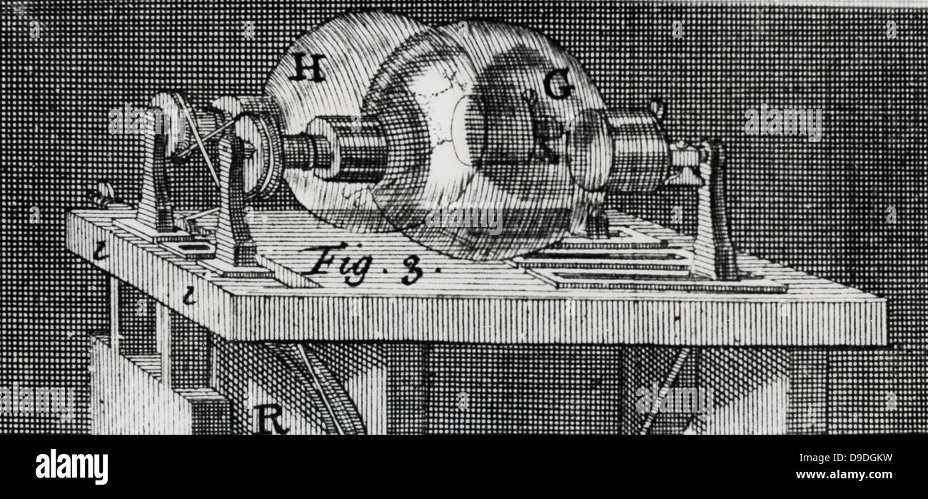 Machine électrique statique à l'aide de deux globes de verre pour générer une charge par frottement, 1747. Banque D'Images