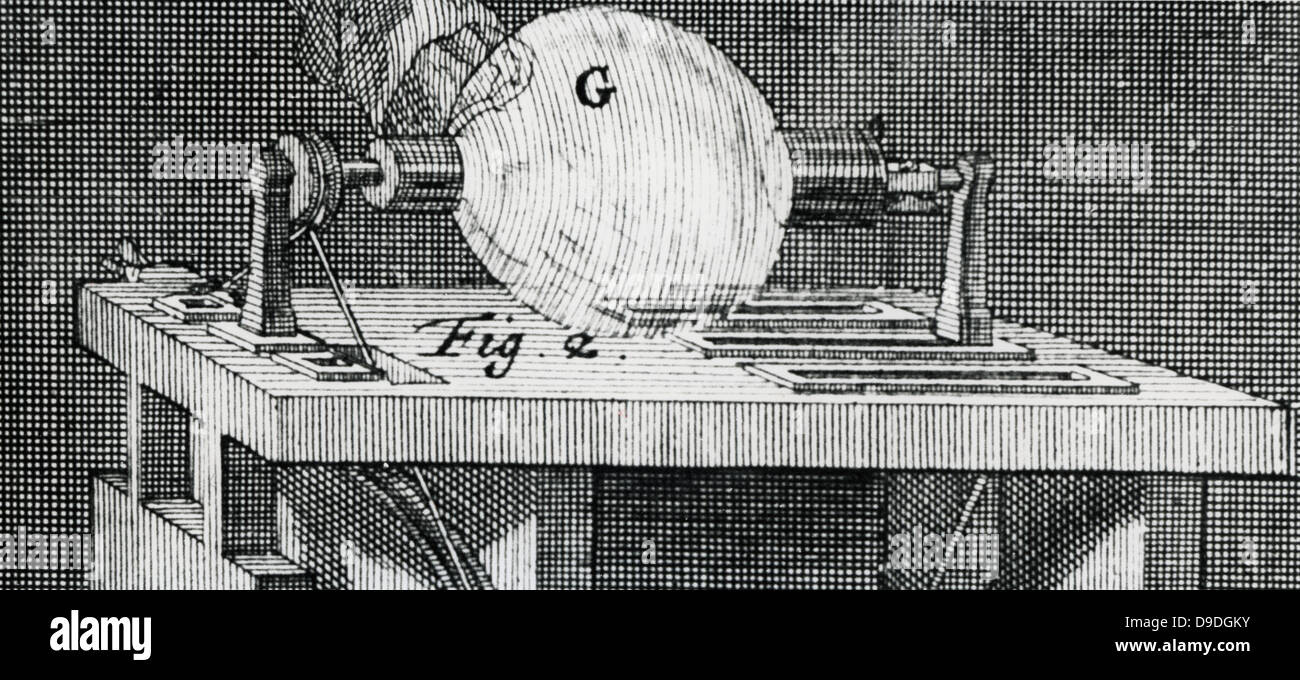 Machine électrique statique (peut-être) à l'aide d'Hauksbee globe en verre pour générer une charge par frottement, 1747. Banque D'Images