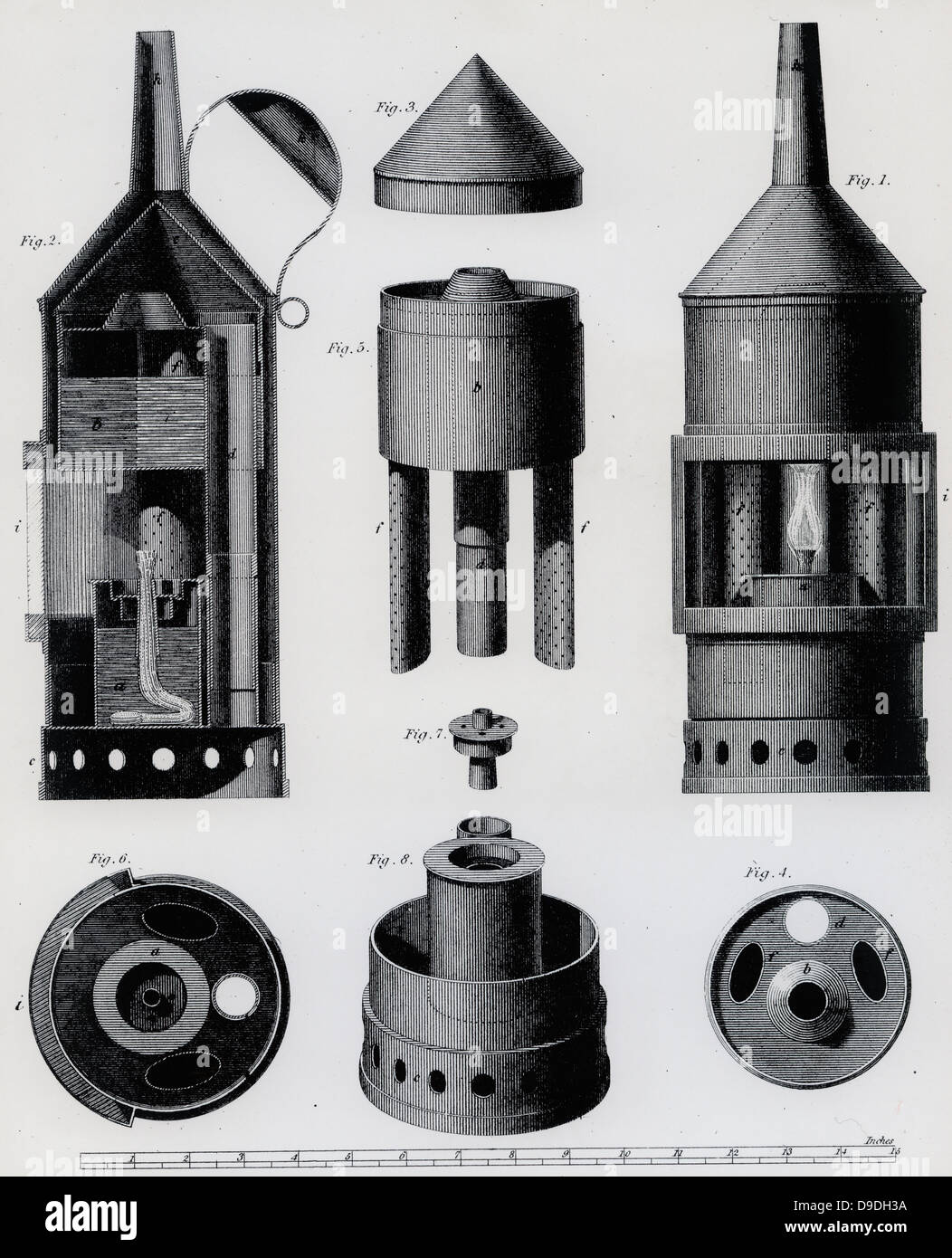 La vapeur du Clanny miner's safety lamp, 1816. Banque D'Images