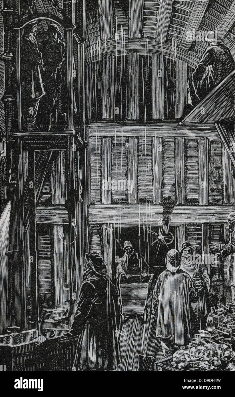 Severn Tunnel (1873-1886) construit pour transporter de Great Western Railway sous le fleuve. Dans timebering système de fonctionnement sur le Gloucestershire. La gravure. Banque D'Images