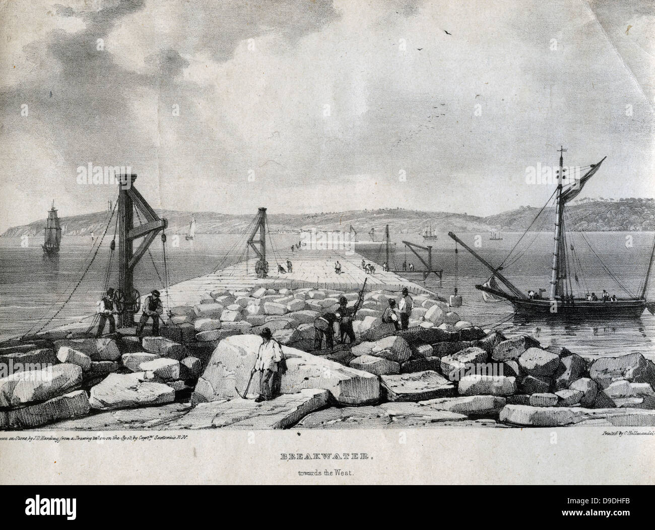 Construction de brise-lame de Plymouth, Devon, Angleterre, 1812-1848. Banque D'Images
