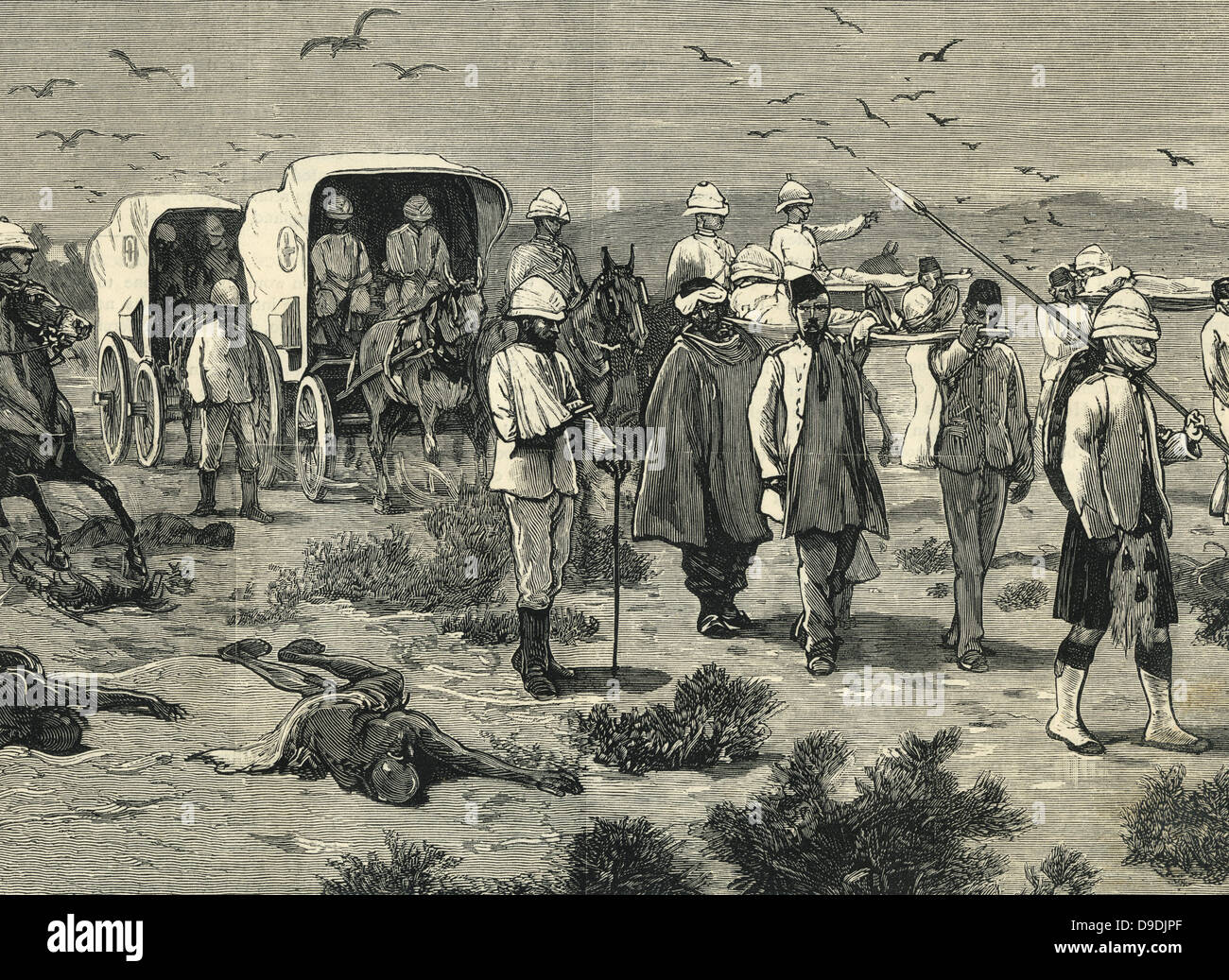 La collecte de la Croix Rouge blessés après la deuxième bataille de TEB, Soudan, 1884. Banque D'Images