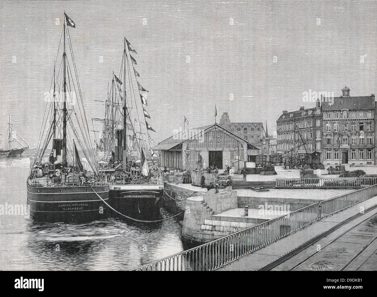 Quai de Dunkerque (Dunkerque) en 1893. Banque D'Images