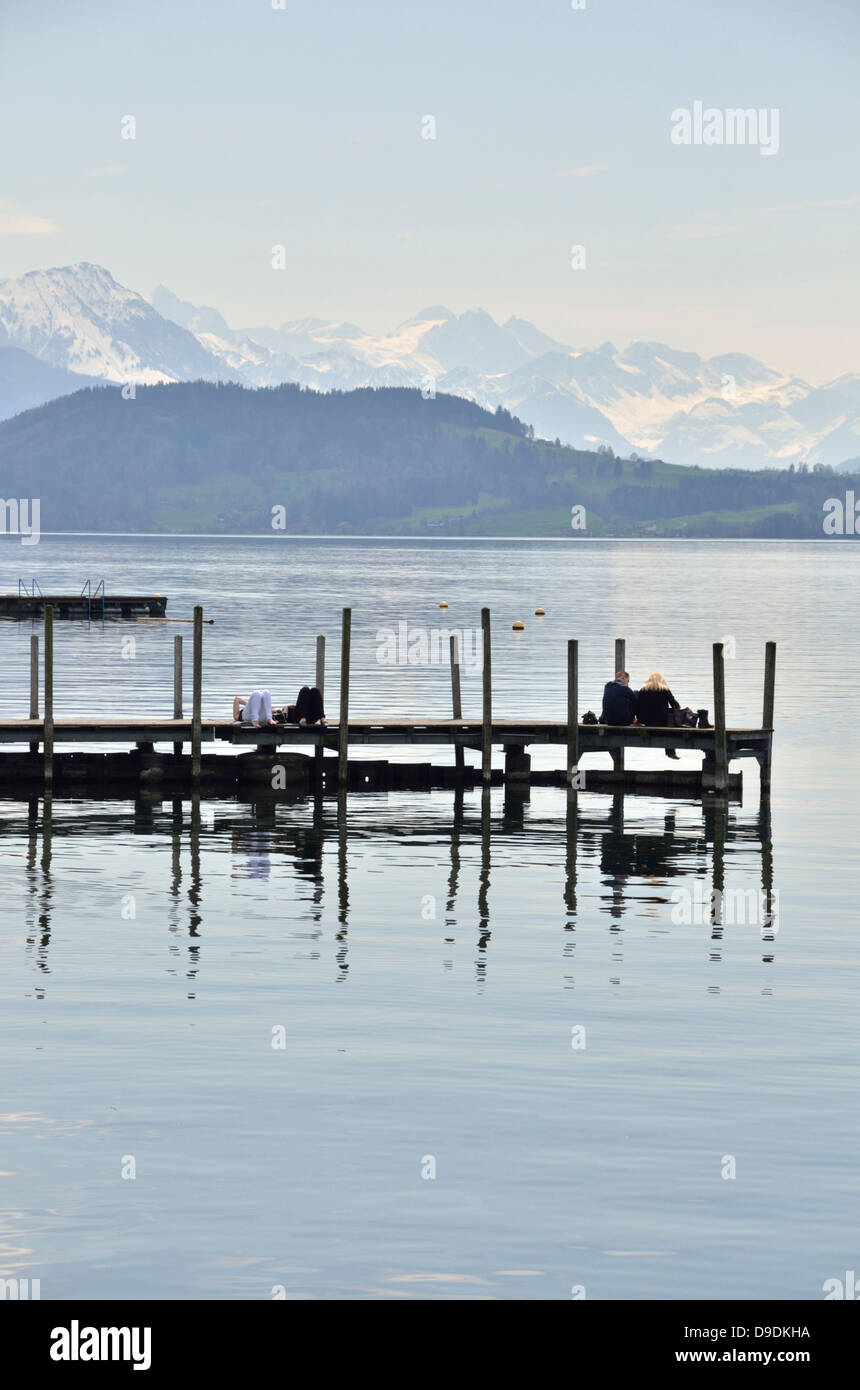 Le lac de Zoug (Zugersee), Zug, Suisse. Banque D'Images