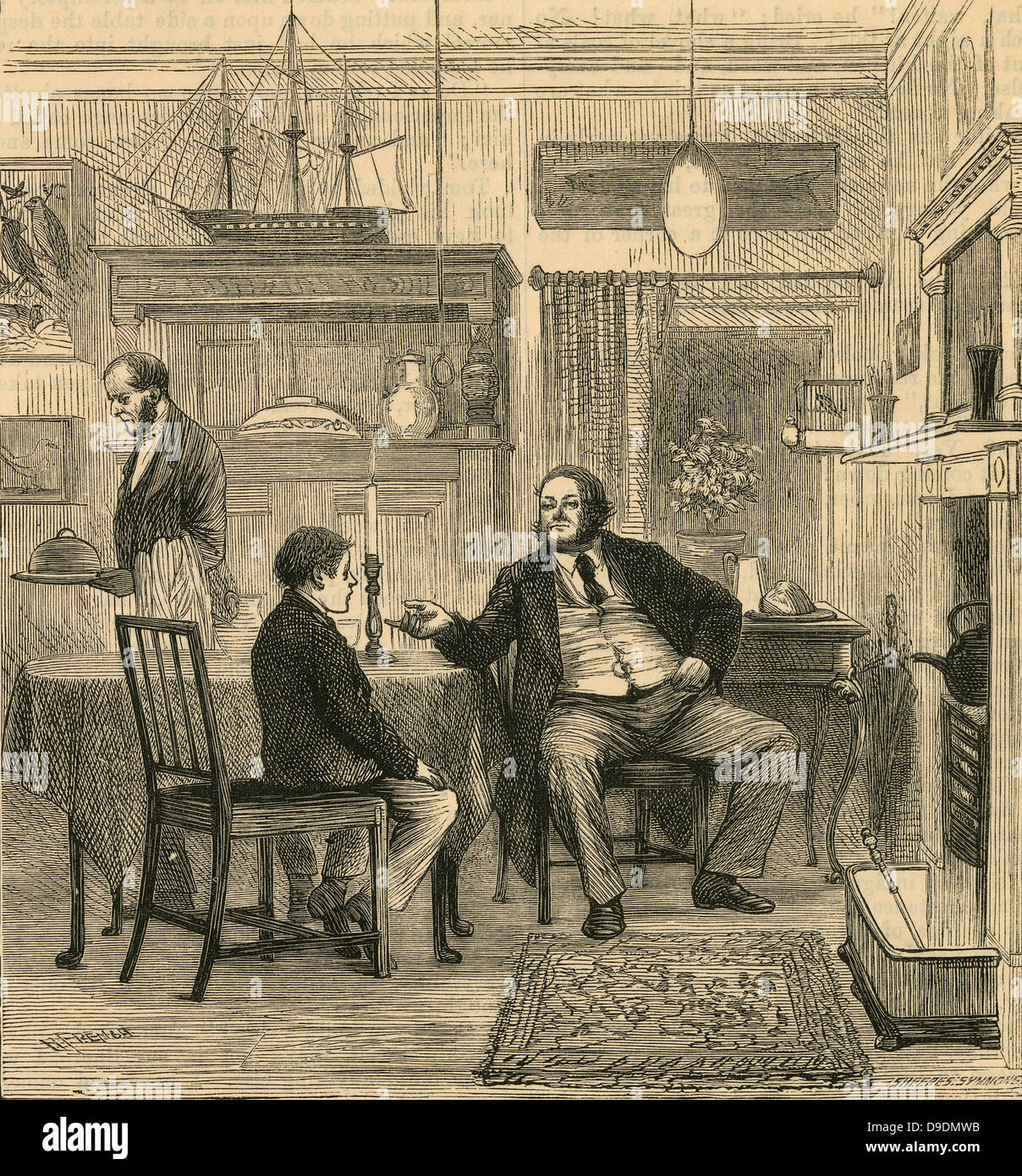 Victorian père parlant à son fils à propos de son avenir. Gravure, 1879 Banque D'Images