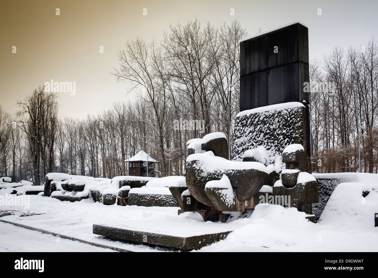Monument à neige au camp de concentration d'Auschwitz, Pologne, Europe Banque D'Images
