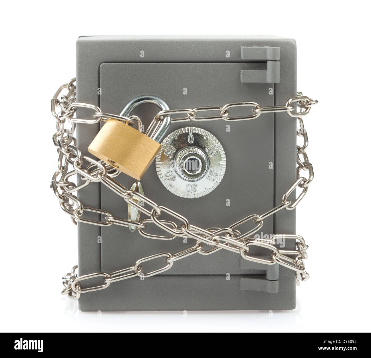 Coffre-fort en métal avec chaîne et cadenas Banque D'Images
