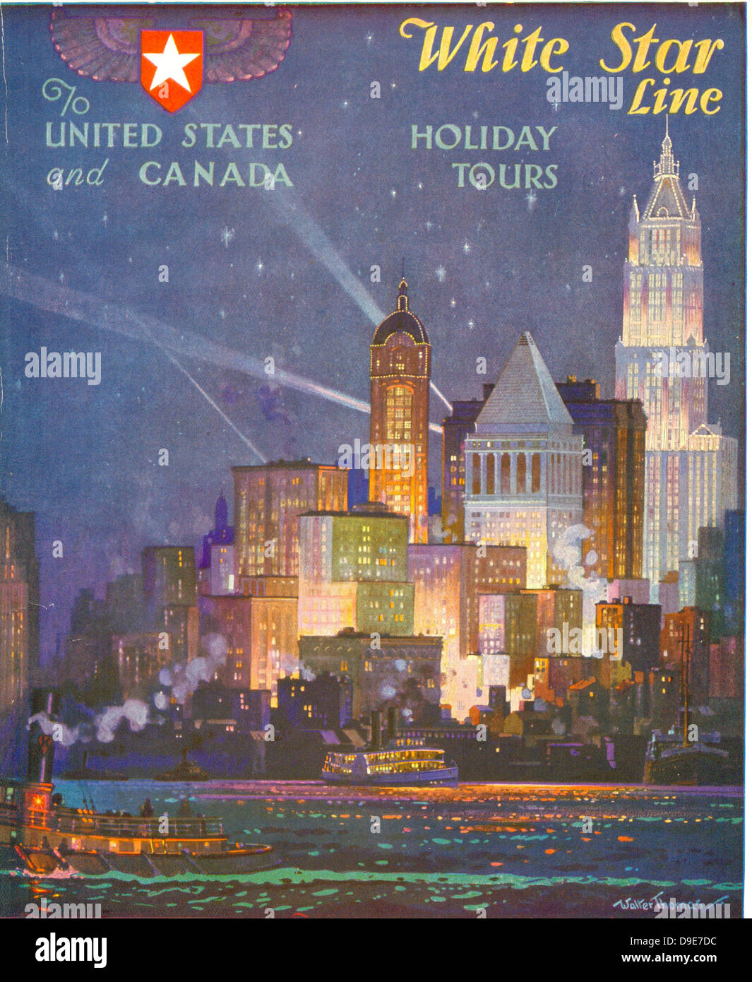 Dépliant publicitaire pour la White Star Line Holiday Tours vers les États-Unis et le Canada Banque D'Images