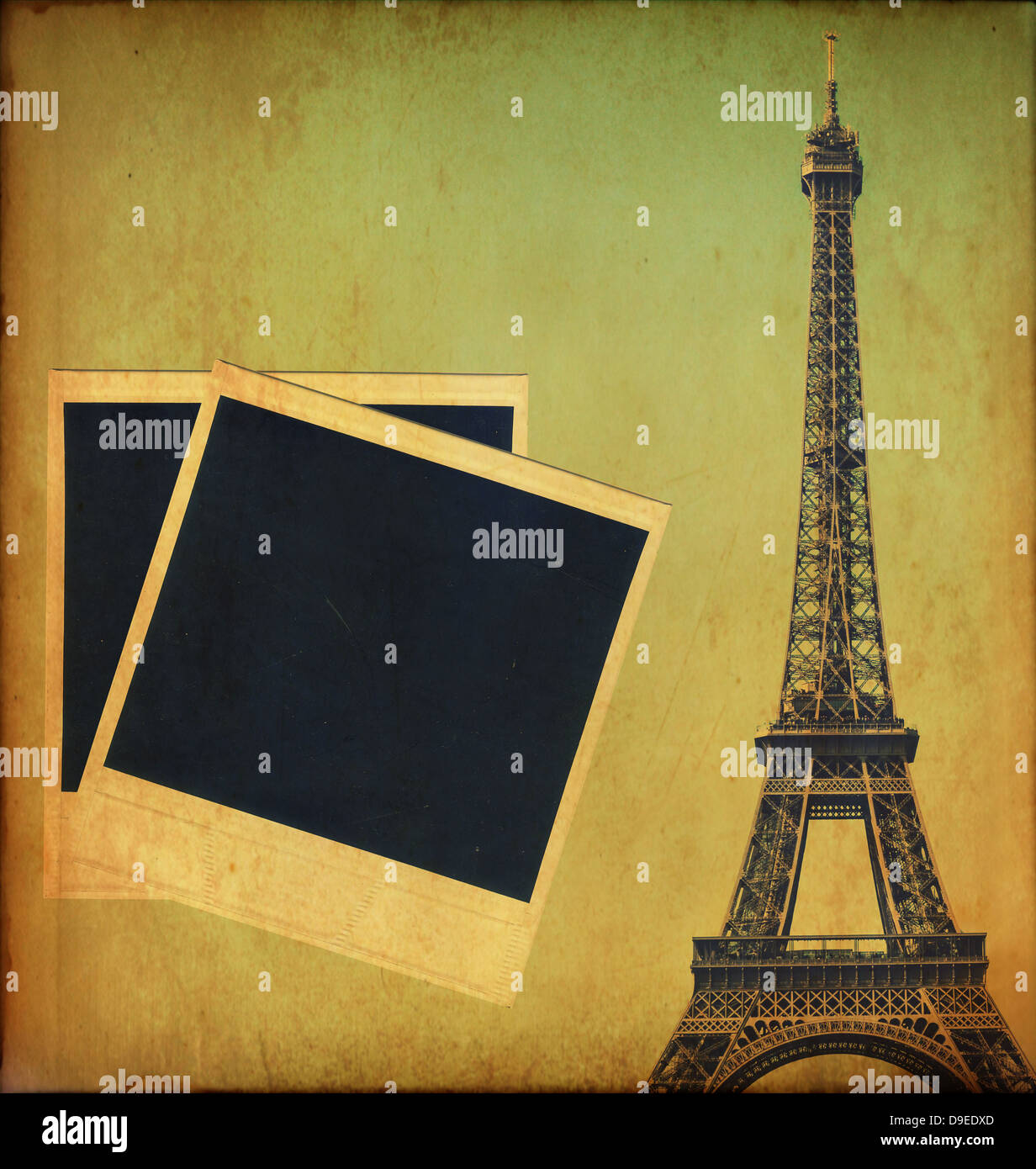 Image vintage de la tour Eiffel et les cadres photo vierge Banque D'Images