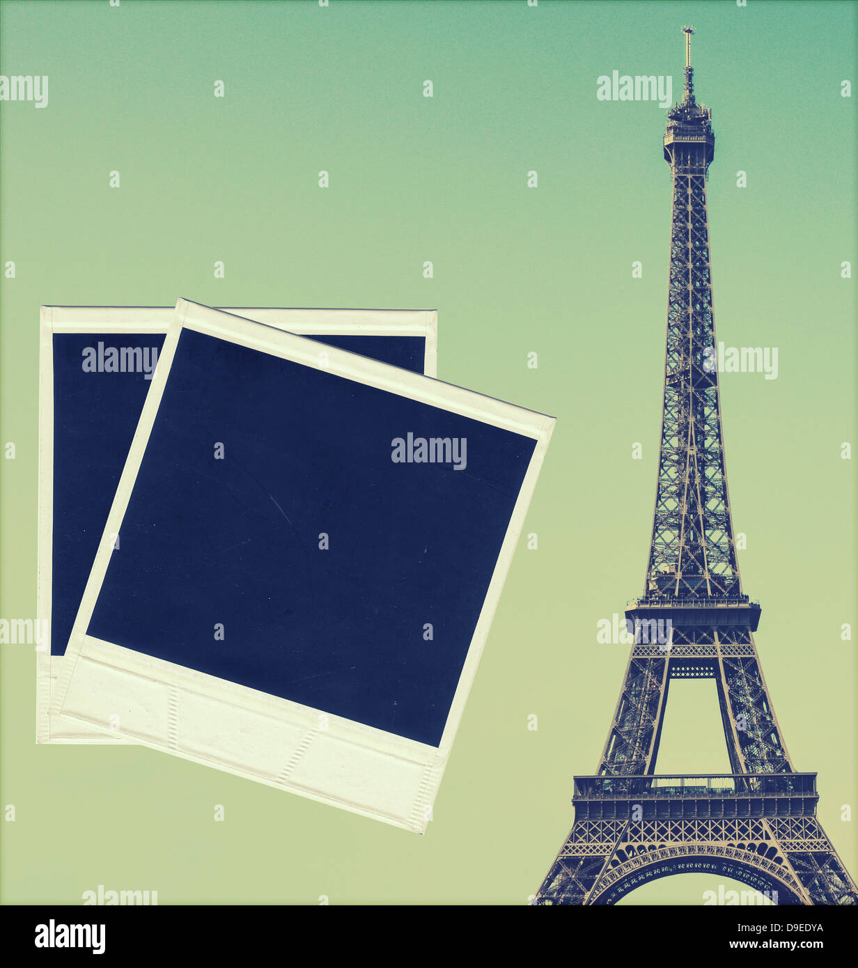 Image vintage de la tour Eiffel et les cadres photo vierge Banque D'Images