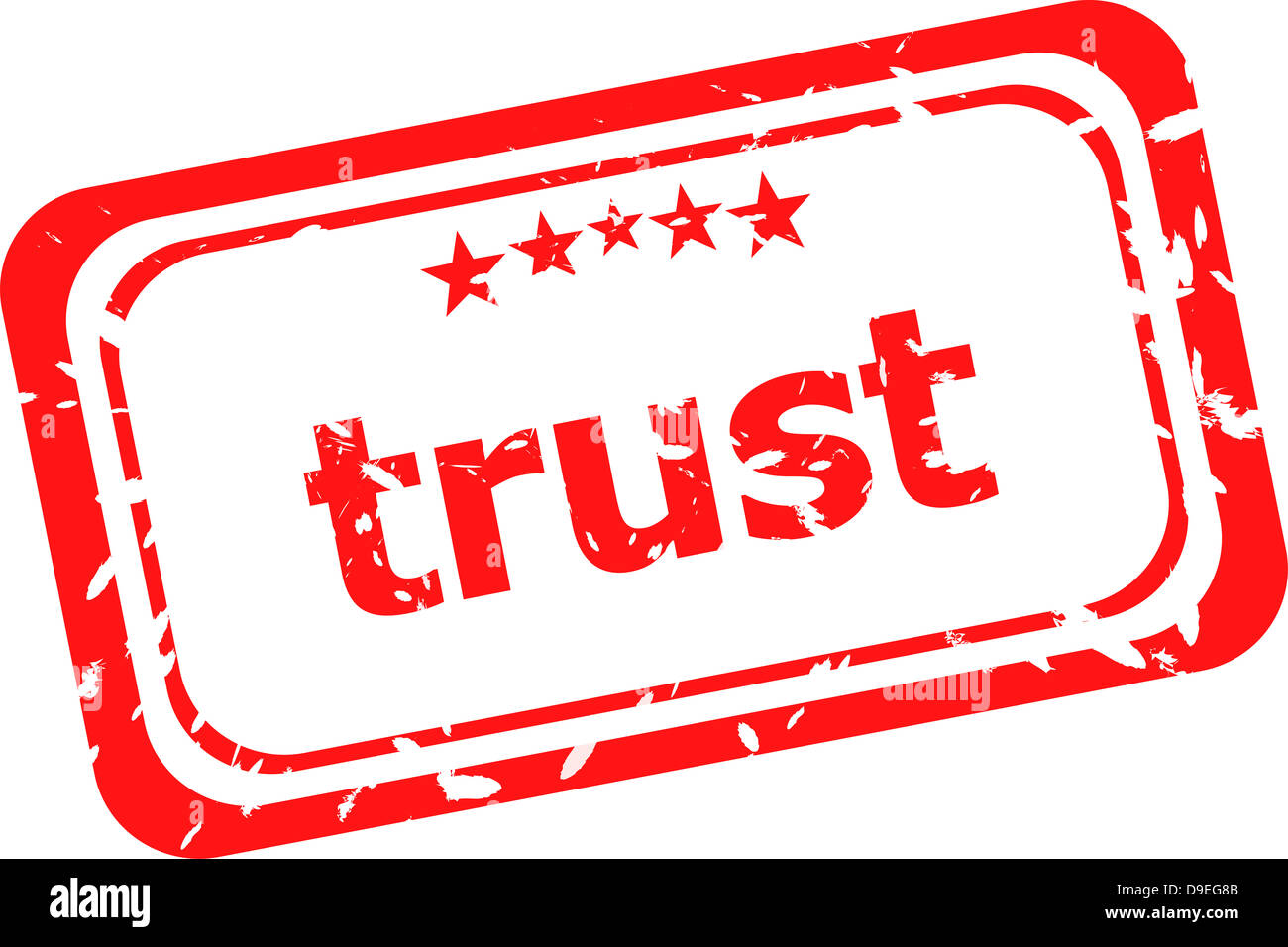 Trust de tampon en caoutchouc rouge sur un fond blanc Banque D'Images