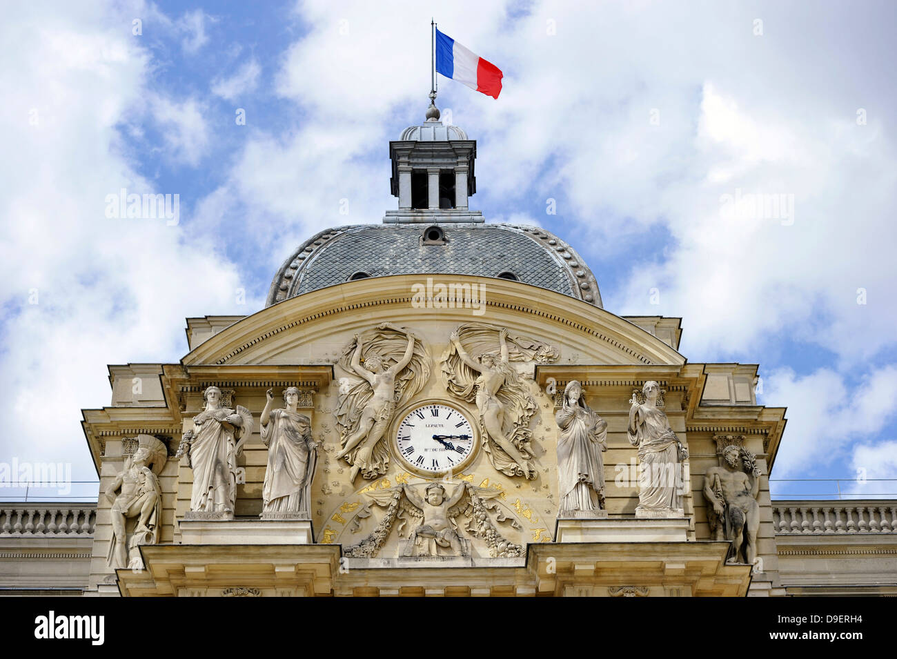 Château drapeau français sur le Palais du Luxembourg, Parc Jardin vous Luxembourg, Paris, France, Europe Banque D'Images