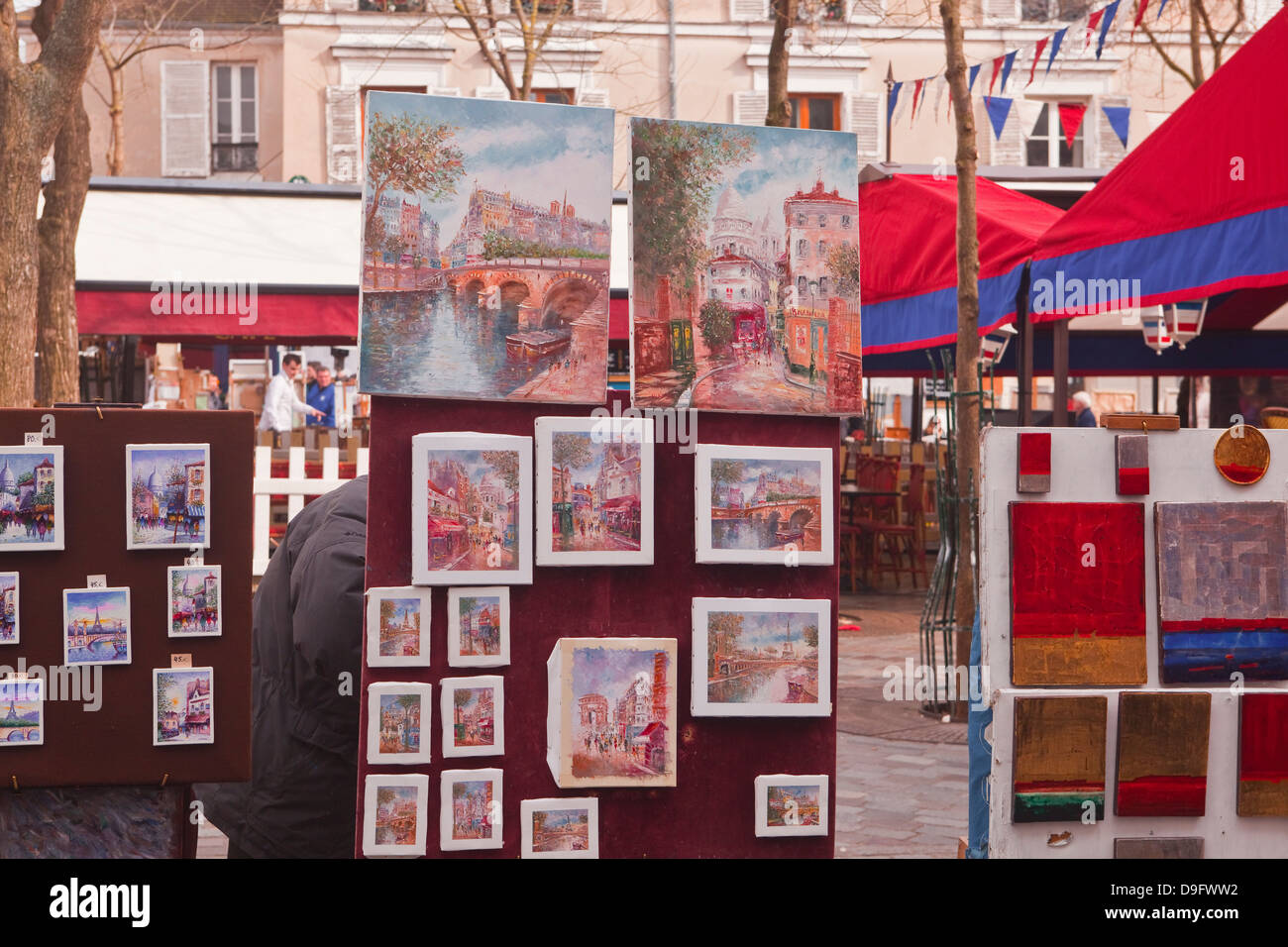 Peintures en vente à la célèbre Place du Tertre à Montmartre, Paris, France Banque D'Images