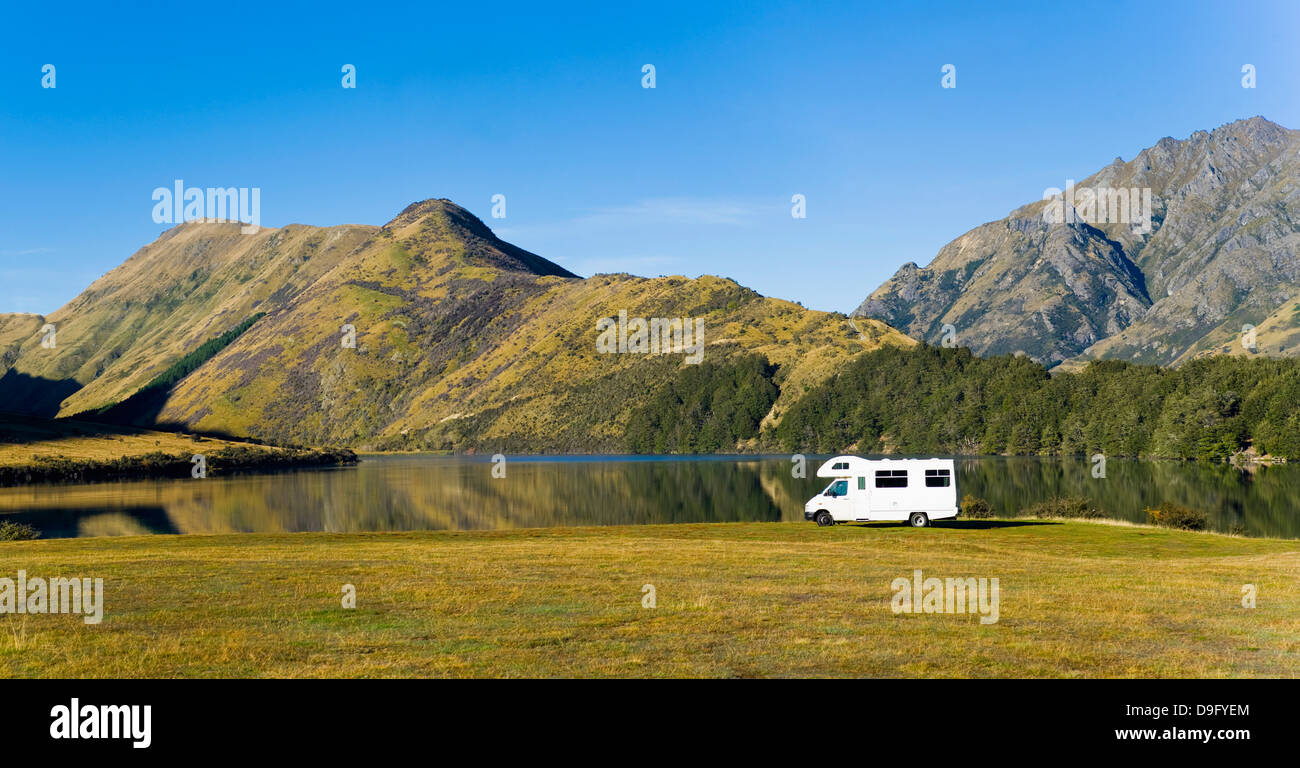 Caravane au lac Moke camping, Queenstown, Otago, île du Sud, Nouvelle-Zélande Banque D'Images