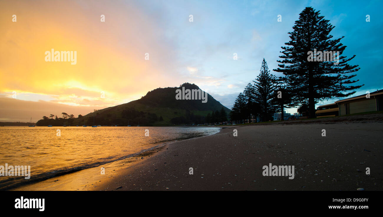 Coucher de Mount Maunganui, Tauranga, Nouvelle-Zélande, île du Nord Banque D'Images