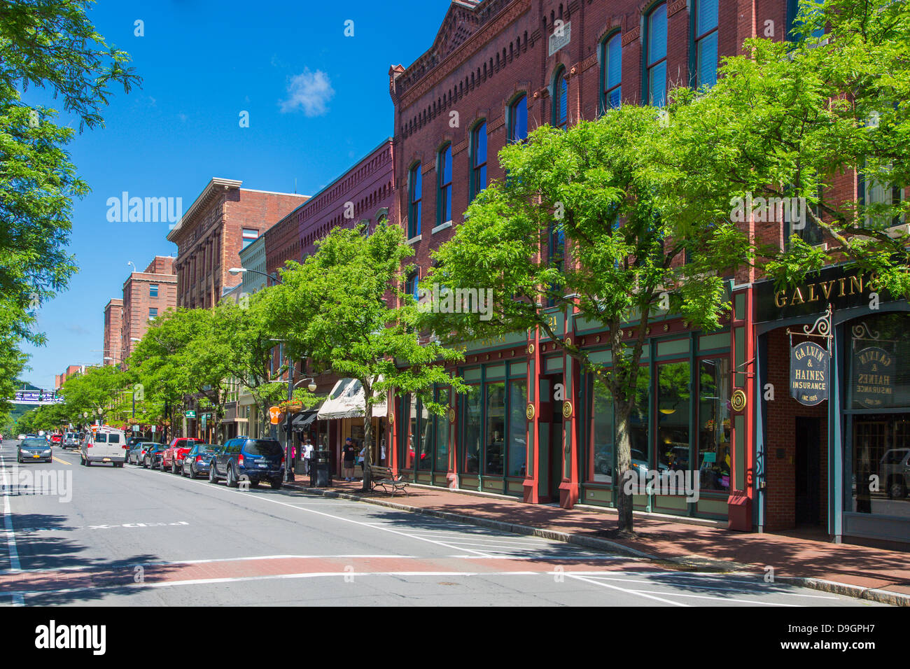 Market Street dans le centre-ville historique de gaffer District de Corning, New York Banque D'Images