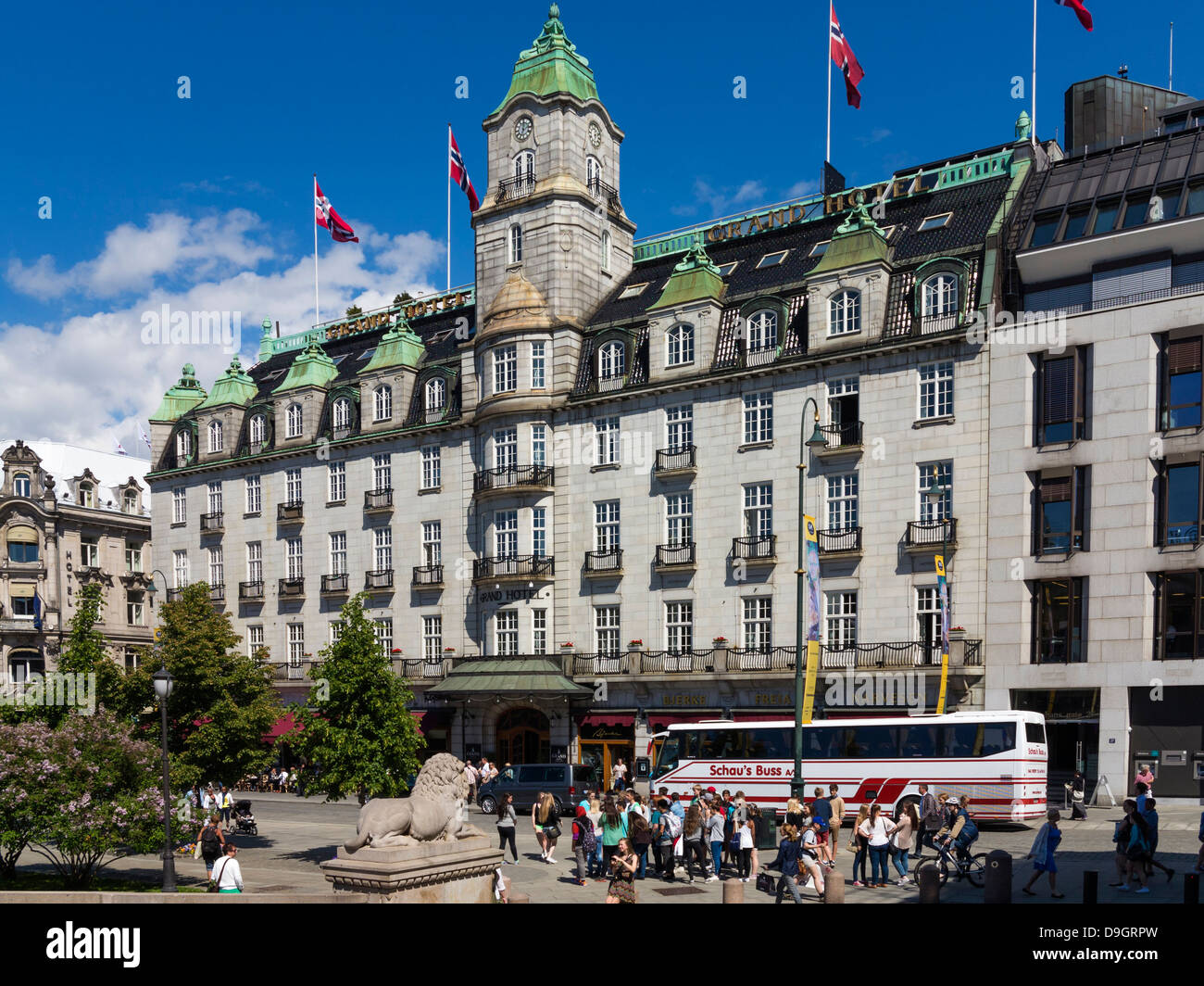 Ville d'Oslo - Le Grand Hôtel où le prix Nobel de la paix dîner a lieu, Oslo, Norvège, Europe Banque D'Images