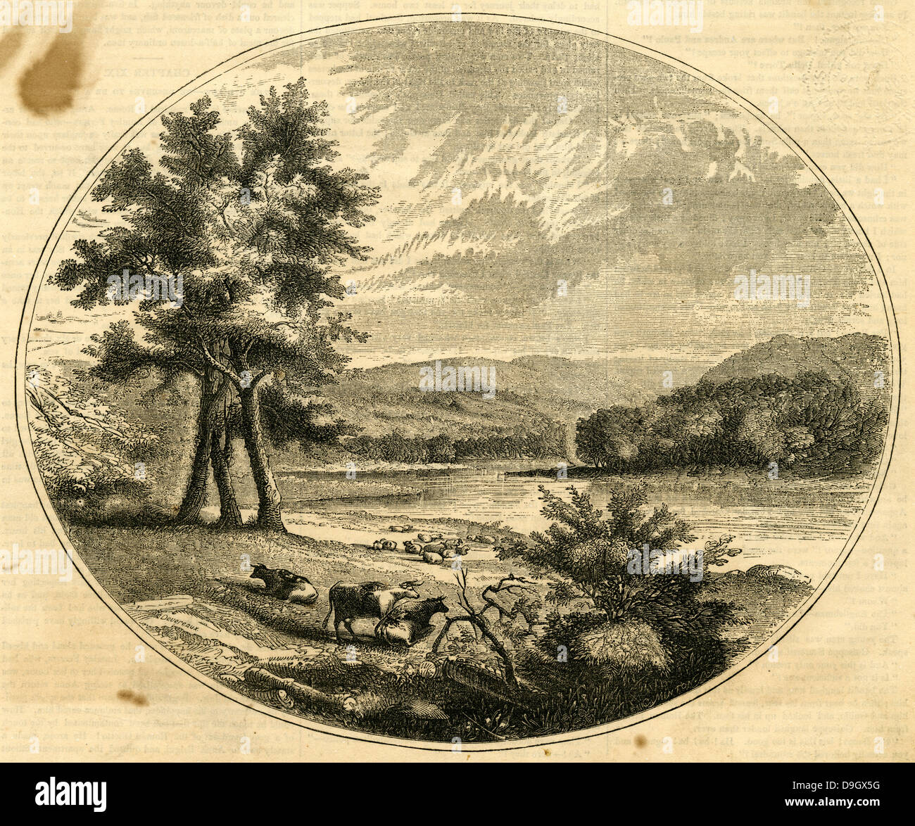 1854 gravure, Wyoming Valley (Arizona) et Nanticoke Montagnes sur la rivière Susquehanna. Banque D'Images